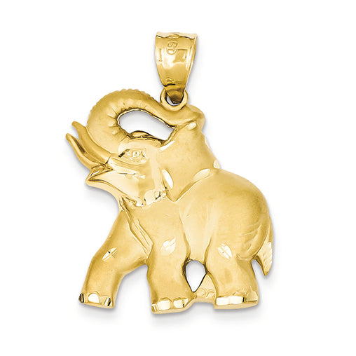14K Gold Solid Satin Diamond-cut Open-Backed Elephant Pendant