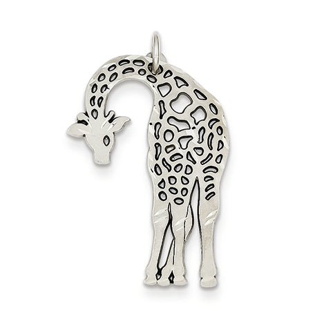 14K White Gold Solid Satin Diamond-cut Flat-Backed Giraffe Charm