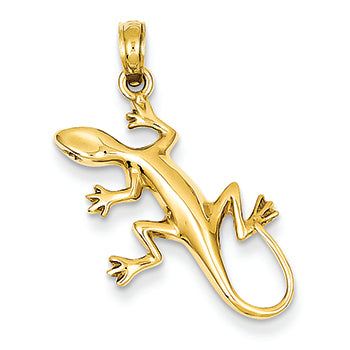 14K Gold Solid Polished Open-Backed Gecko Pendant