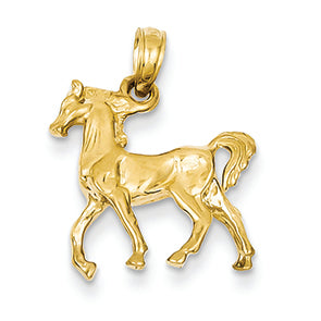 14K Gold Solid Polished 3-Diamensional Horse Charm