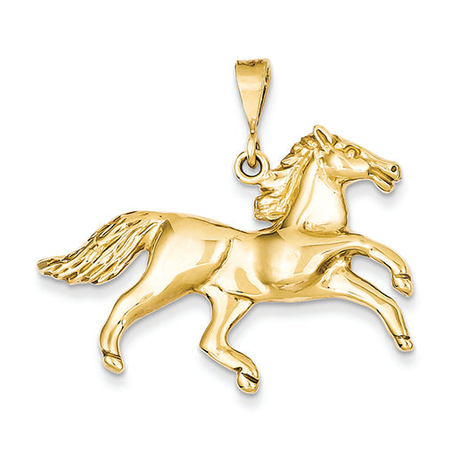 14K Gold Solid Polished Open-Backed Horse Pendant