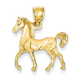 14K Gold Solid Polished Open-Backed Horse Pendant