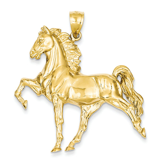 14K Gold Solid Polished Open-Backed Horse Pendant