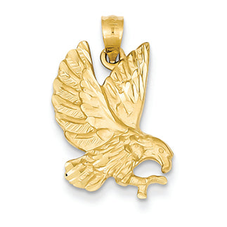 14K Gold Satin Diamond-cut Eagle Pendant