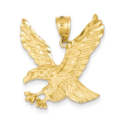 14K Gold Satin Diamond-cut Eagle Pendant