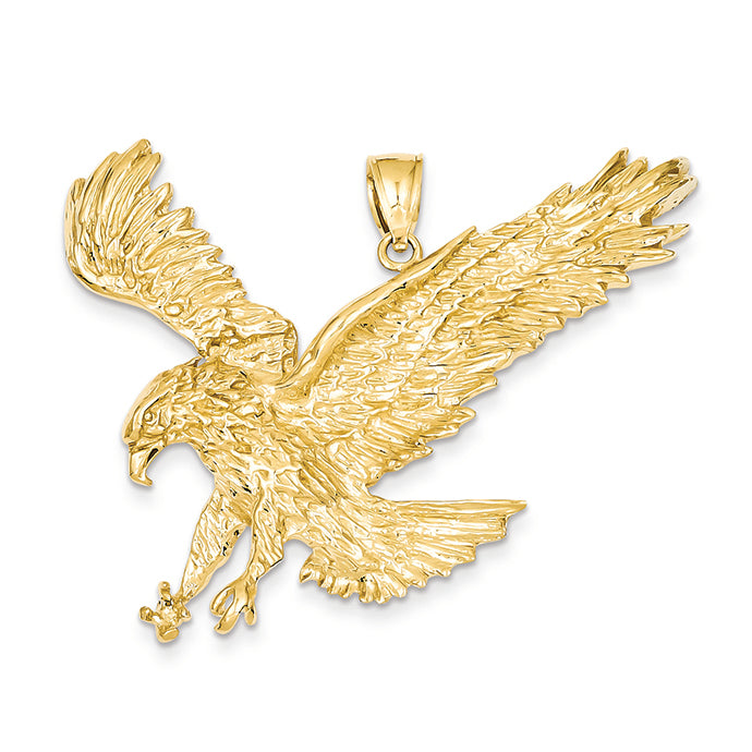 14K Gold Solid Polished Eagle Pendant