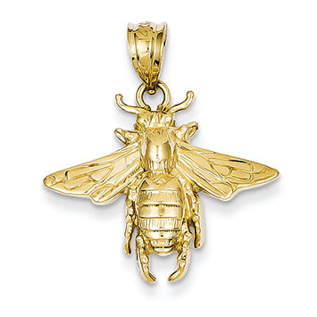 14K Gold Solid Open-Backed Bee Pendant