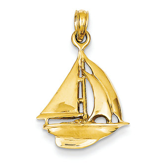 14K Gold Polished Open-Backed Sailboat Pendant