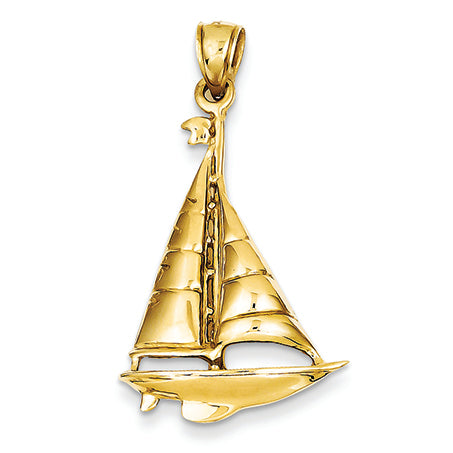 14K Gold Polished Sailboat Pendant