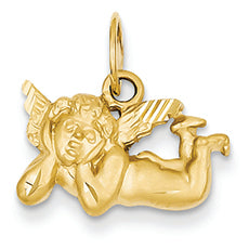 14K Gold Satin & Diamond-Cut Angel Charm
