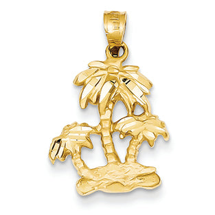 14K Gold Satin Diamond-cut Open-Backed Palm Trees Pendant