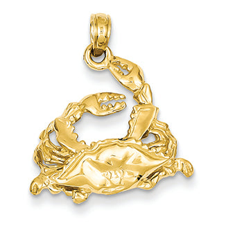 14K Gold Polished Open-Backed Blue Crab Pendant