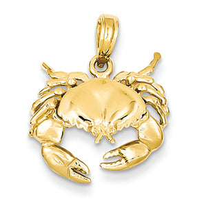 14K Gold Polished Open-Backed Crab Pendant