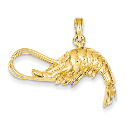 14K Gold Polished 3-Dimensional Shrimp Pendant