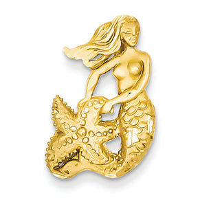 14K Gold Satin Diamond-cut Open-Backed Mermaid Pendant