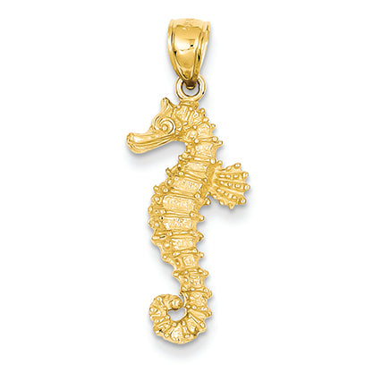 14K Gold Polished Open-Backed Seahorse Pendant