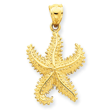 14K Gold Polished Open-Backed Starfish Pendant
