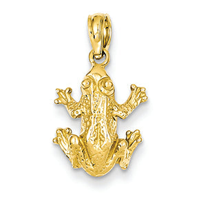 14K Gold Solid Polished Open-Backed Frog Pendant