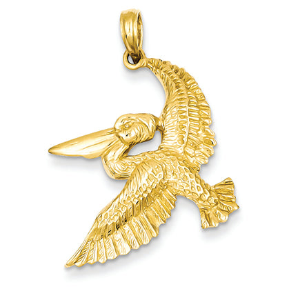 14K Gold Solid Polished Open-Backed Flying Pelican Pendant