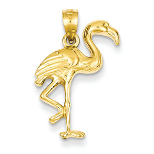 14K Gold Solid Polished Open-Backed Flamingo Pendant