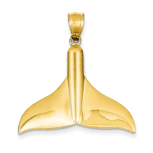 14K Gold Solid Polished Large Whale Tail Pendant