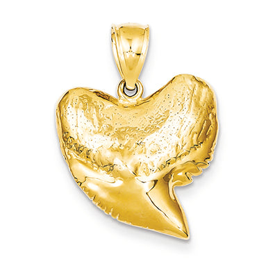 14K Gold Solid Polished 3-Dimensional Shark Tooth Pendant