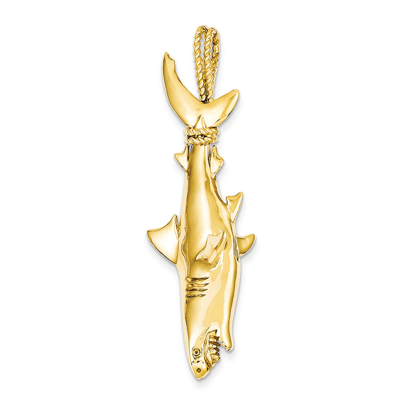 14K Gold Hollow Polished 3-Dimensional Hanging Shark Pendant