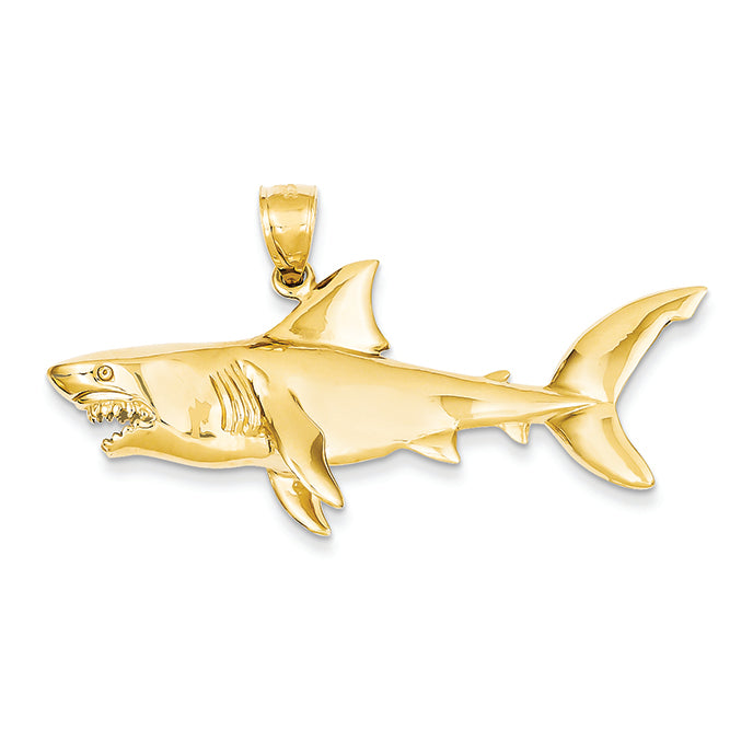 14K Gold Polished 3-Dimensional Shark Pendant