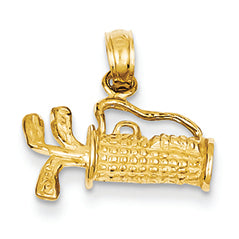 14K Gold Solid Polished 3-Dimensional Golf Bag with Clubs Charm