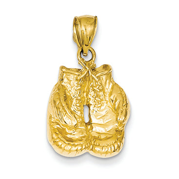 14K Gold Solid Polished Open-Backed Boxing Gloves Pendant