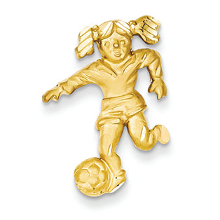 14K Gold Solid Satin Diamond-cut Open-Backed Girl Soccer Player Charm