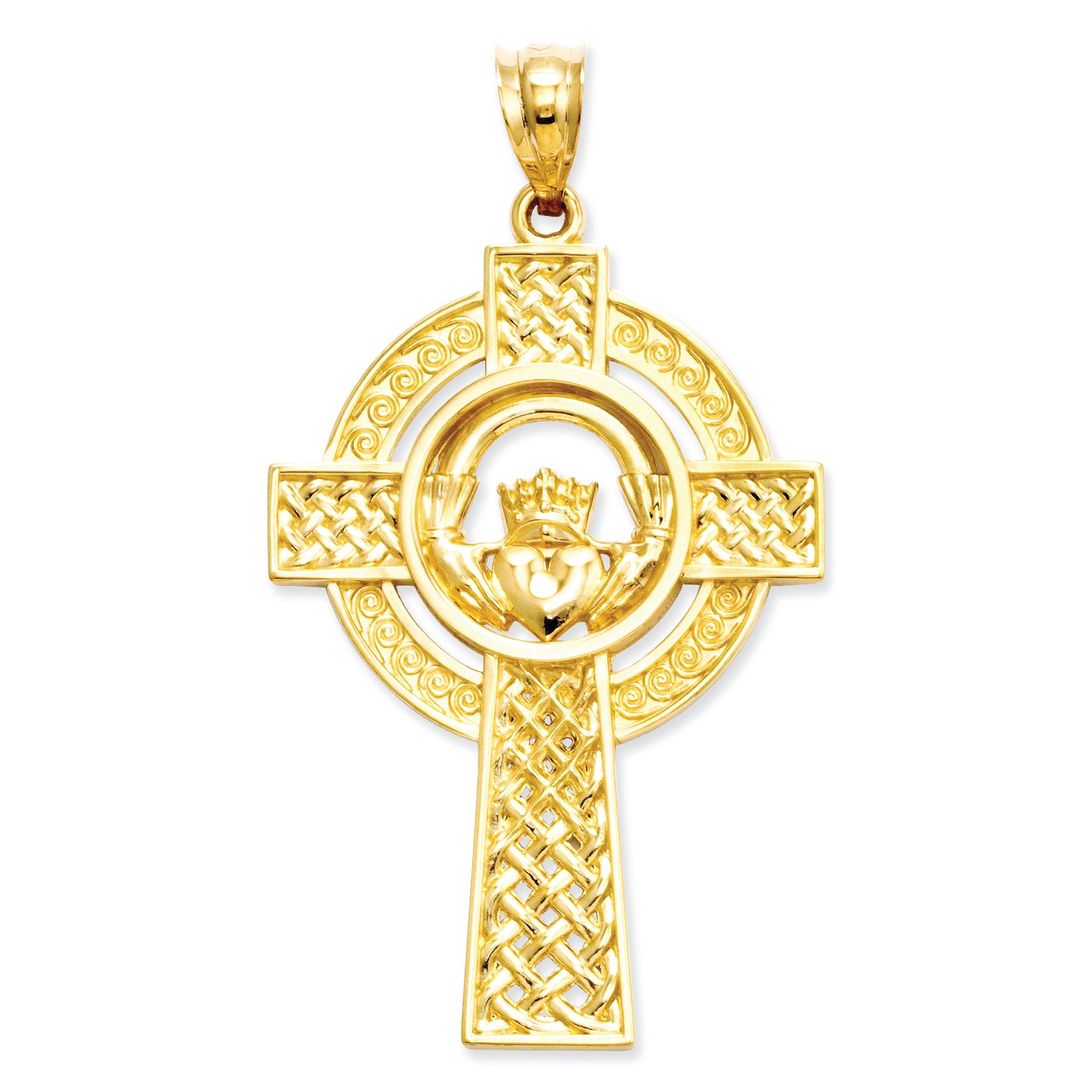 14K Gold Celtic Claddagh Cross Pendant