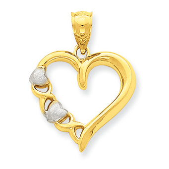 14K Gold & Rhodium X and Hearts Heart Pendant