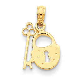 14K Gold Padlock and Key Pendant