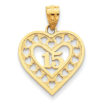 14K Gold 15 in Cut-out Heart Frame Pendant