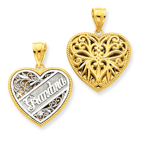 14K Gold Two-tone Reversible Grandma Heart Pendant