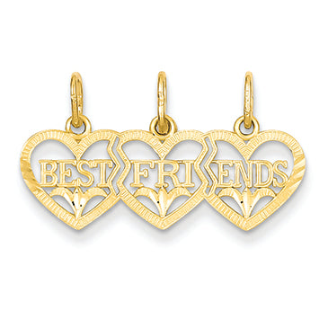 14K Gold Triple Heart D/C Best Friends Break-apart Pendant