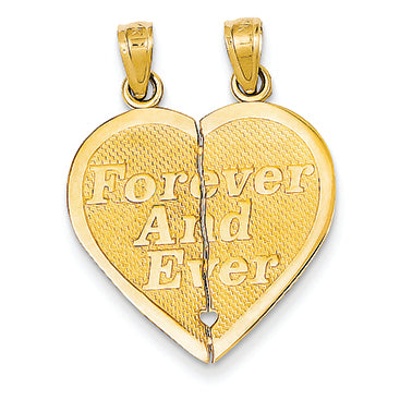 14K Gold Reversible Forever and Ever Break-apart Heart Pendant