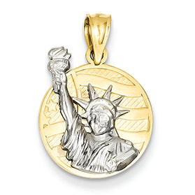 14K Gold Two-tone Small Lady Liberty on American Flag Disk Pendant