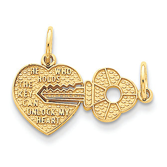 14K Gold Heart & Key Breakapart Charm