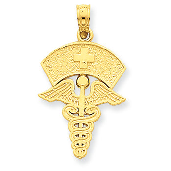 14K Gold Caduceus w/Nurses Cap Pendant