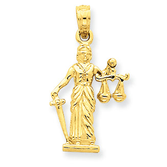 14K Gold 3-D Lady of Justice w/Moveable Scales Pendant