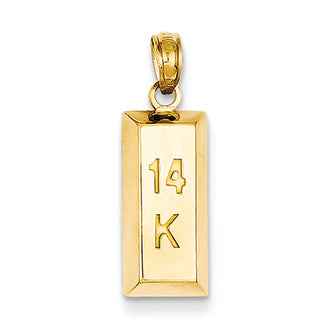 14K Gold 3-D, "14K Gold" Gold Bar Pendant