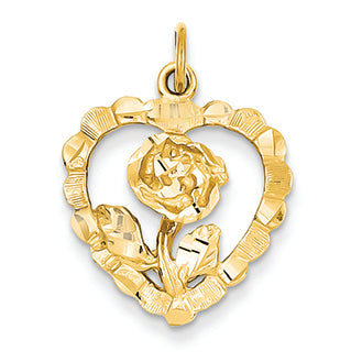 14K Gold Rose in Heart Charm