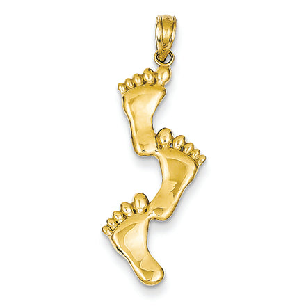 14K Gold Triple Vertical Feet Pendant