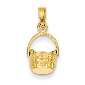 14K Gold 3-D Basket with Moveable Handle Pendant