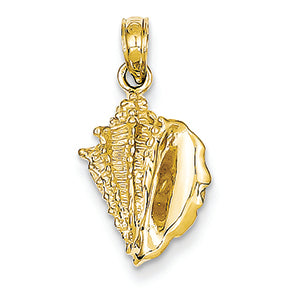 14K Gold Solid Polished Conch Shell Pendant