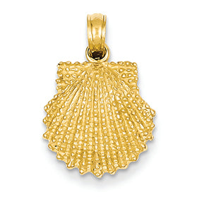 14K Gold Textured Scallop Shell Pendant
