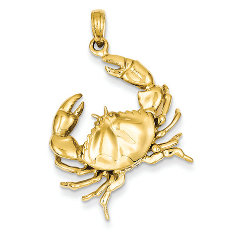 14K Gold Stone Crab with Claw Extended Pendant