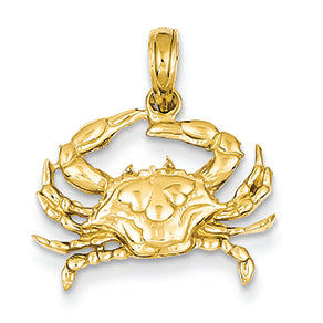 14K Gold Blue Crab Pendant